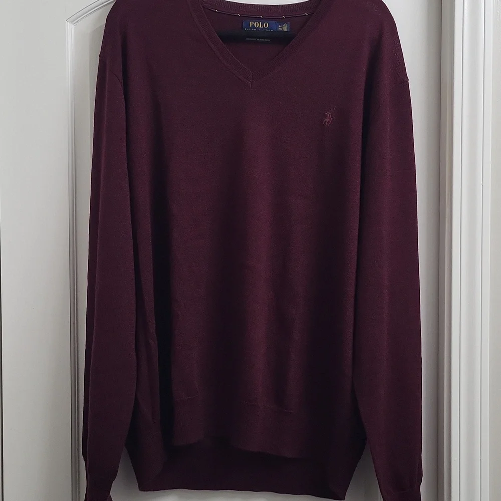 NWOT‎ POLO Ralph Lauren Aged wine heather V-Neck Sweater. Size XXL